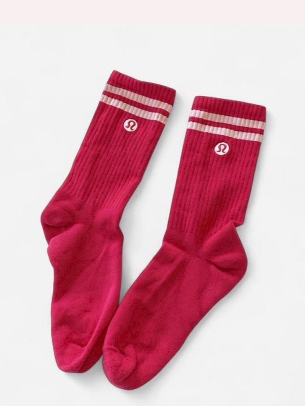 Lululemon Crew Socks Pink White Stripe Logo Women’s 9-11 Unworn